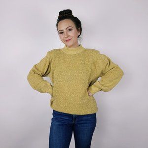 Vintage Gold Metallic Mock Neck Knit  Sweater